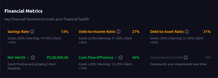 Financial Metrics screenshot
